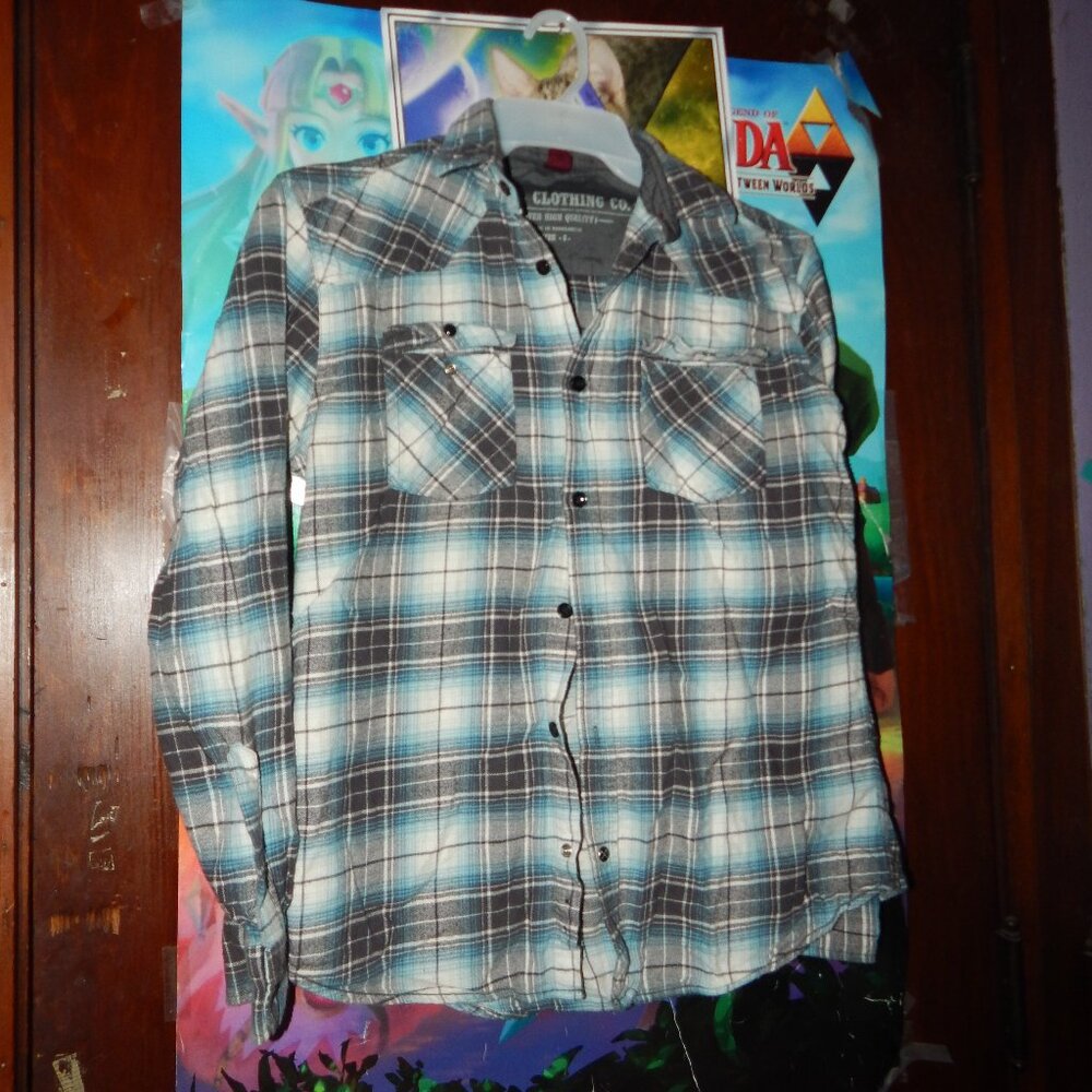 Clothing CO. Western plaid flannel shirt - Blue/Grey/white - Small - Picture 1 of 4